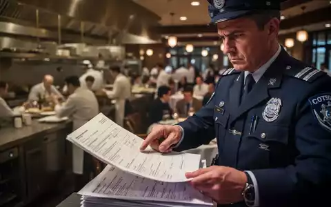 Ein Zollbeamter überprüft in einem Restaurant oder auf einer Veranstaltung Dokumente, was die Einhaltung von Vorschriften symbolisiert. - Foto: über boerse-global.de
