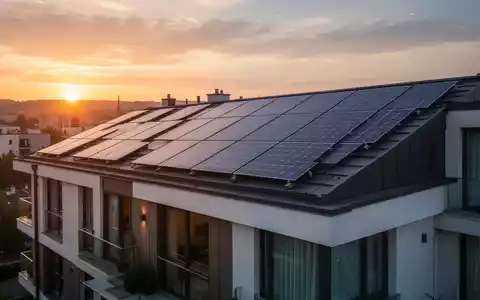 Solarmodule auf dem Dach eines modernen Wohnhauses bei Sonnenuntergang, symbolisch für die neue Solarförderung und die Energiewende. - Foto: über boerse-global.de