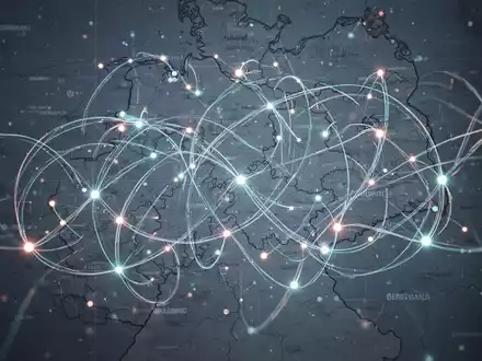 Digitale Schnittstelle mit verbundenen Linien und Knoten, die Datenfluss über einer dezenten Deutschlandkarte darstellt. - Foto: über boerse-global.de