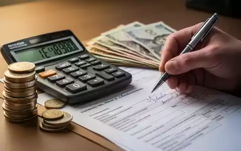 Ein Taschenrechner zeigt Zahlen an, daneben liegen Münzen und Banknoten. Eine Hand hält einen Stift über ein Dokument. - Foto: über boerse-global.de
