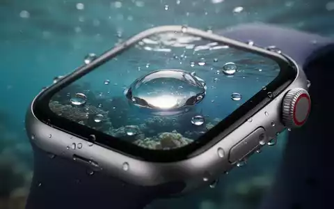 Nahaufnahme eines Apple Watch-Zifferblatts mit einem Wassertropfen auf dem Bildschirm, das die Wasserbeständigkeit des Geräts zeigt. - Foto: über boerse-global.de