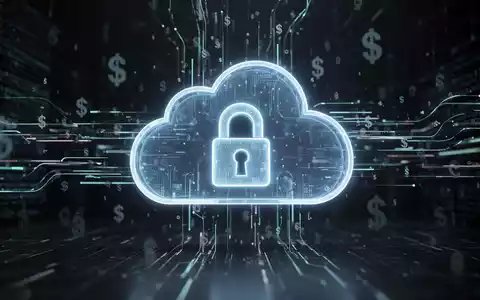 Ein stilisiertes, leuchtendes Cloud-Speicher-Symbol mit Vorhängeschloss, umgeben von Datenströmen und Währungssymbolen. - Foto: über boerse-global.de