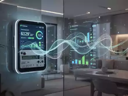 Ein intelligenter Stromzähler (Smart Meter) zeigt digitale Energieverbrauchsdaten in einem modernen Haushalt an. - Foto: über boerse-global.de