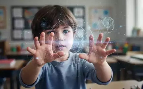 Kinderhände interagieren mit einer leuchtenden digitalen Oberfläche, die KI-Suche und potenzielle Risiken für junge Nutzer symbolisiert. - Foto: über boerse-global.de
