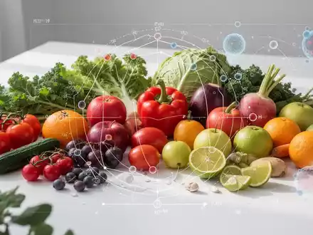 Eine Nahaufnahme einer bunten Auswahl an frischem Gemüse und Obst, darunter Brokkoli, Beeren und Blattgemüse, auf einem sauberen Hintergrund. - Foto: über boerse-global.de