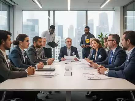 Eine vielfältige Gruppe von Arbeitnehmervertretern und Gewerkschaftsmitgliedern bespricht sich an einem Konferenztisch in einem Büro. - Foto: über boerse-global.de