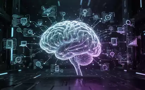 Leuchtendes, komplexes KI-Gehirn oder -Netzwerk, umgeben von vielen abstrakten digitalen Werkzeugen, symbolisiert die Herausforderungen der KI-Tool-Auswahl. - Foto: über boerse-global.de