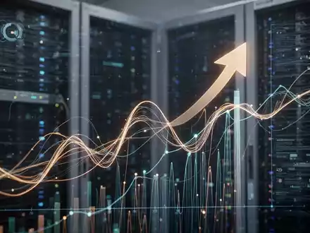 Eine stilisierte, moderne Datenvisualisierung zeigt steigende IT-Servicepreise und sich verlagernde Markttrends mit leuchtenden Linien und einem Pfeil. - Foto: über boerse-global.de