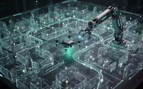 Ein futuristischer KI-Agent navigiert durch eine komplexe, leuchtende 3D-Hologrammkarte einer Stadt oder eines Innenraums. - Foto: über boerse-global.de