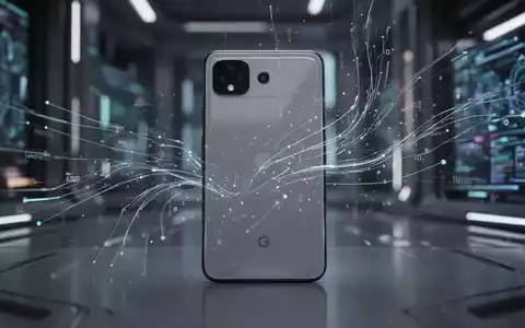 Schlankes, minimalistisches Smartphone, möglicherweise ein Google Pixel, mit digitalen Linien und abstrakten Datenströmen in futuristischem Tech-Setting. - Foto: über boerse-global.de