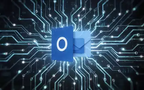 Stilisiertes, leuchtendes neuronales Netzwerk überlappt mit Outlook-Logo und abstrakten digitalen Elementen. - Foto: über boerse-global.de
