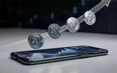 XRP-Symbole steigen von einem Smartphone-Bildschirm mit der Binance-App, im Hintergrund eine subtile Aufwärtstrendlinie. - Foto: über boerse-global.de