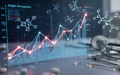 Abstrakte Darstellung von medizinischen Daten, Graphen und Molekülstrukturen, die den Fortschritt in der Adipositasbehandlung symbolisieren. - Foto: über boerse-global.de