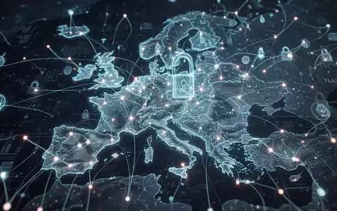 Ein abstraktes Bild, das den sicheren Datenfluss in einem europäischen Digitalnetzwerk darstellt, mit leuchtenden Knoten und Linien. - Foto: über boerse-global.de