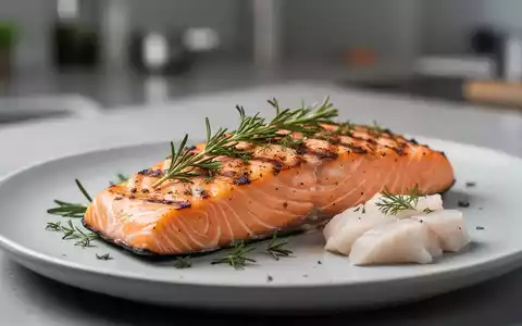 Ein perfekt gegrilltes Lachsfilet mit Kräutern und einem Stück Weißfisch auf einem modernen Teller. - Foto: über boerse-global.de
