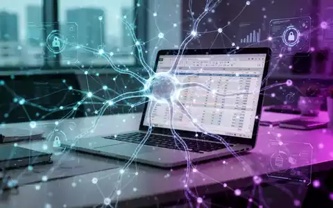Glühendes neuronales Netzwerk über modernem Schreibtisch mit Laptop und Tabellenkalkulation, Symbol für KI-Automatisierung. - Foto: über boerse-global.de