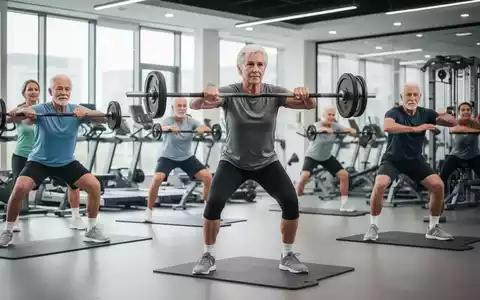 Eine Gruppe Erwachsener über 40 trainiert in einem modernen Fitnessstudio, führt Kraftübungen mit guter Form aus und nutzt minimale Ausrüstung. - Foto: über boerse-global.de
