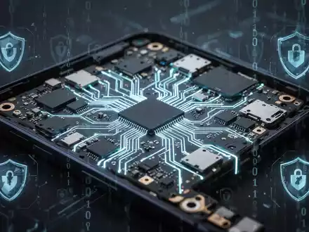 Nahaufnahme eines Smartphone-Motherboards mit leuchtenden Leiterbahnen, symbolisiert digitale Sicherheitslücken und komplexe Technologie. - Foto: über boerse-global.de