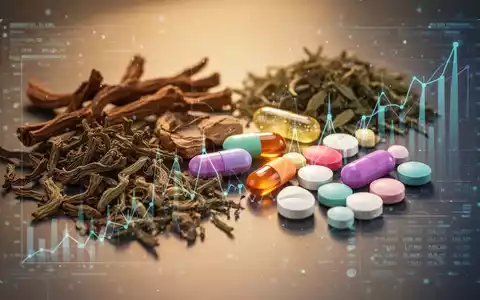 Eine stilisierte Darstellung von traditionellen chinesischen Medizinkräutern und modernen pharmazeutischen Pillen, miteinander verbunden. - Foto: über boerse-global.de