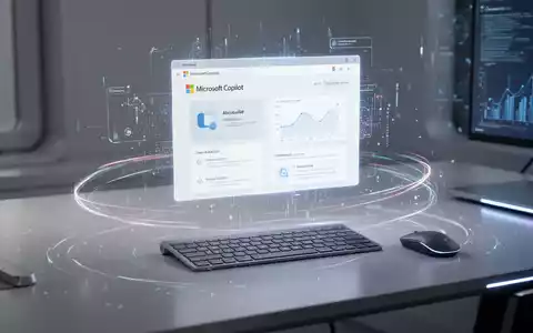 Holografische Projektion der Microsoft Copilot-Oberfläche über einer Tastatur auf einem futuristischen Schreibtisch, symbolisiert KI-Integration. - Foto: über boerse-global.de