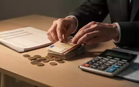 Eine Person zählt Euro-Banknoten und Münzen auf einem Schreibtisch, neben einem Taschenrechner und einem Notizbuch. Fokus auf Frugalismus und Finanzplanung. - Foto: über boerse-global.de