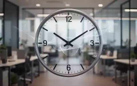 Eine stilisierte Uhr, deren Zeiger auf eine kürzere Arbeitswoche deuten, mit einem unscharfen modernen Bürohintergrund. - Foto: über boerse-global.de