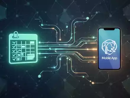 Digitale Linien verbinden ein Tabellenkalkulations-Symbol mit einem mobilen App-Symbol, symbolisieren Datenintegration und den Übergang von Tabellen zu dynamischen Anwendungen. - Foto: über boerse-global.de