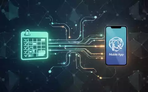 Digitale Linien verbinden ein Tabellenkalkulations-Symbol mit einem mobilen App-Symbol, symbolisieren Datenintegration und den Übergang von Tabellen zu dynamischen Anwendungen. - Foto: über boerse-global.de