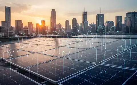 Nahaufnahme von Solarmodulen auf einem Dach mit verschwommenem Stadtbild im Hintergrund bei Sonnenuntergang. - Foto: über boerse-global.de