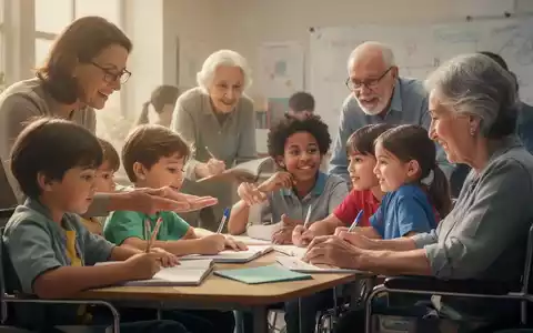 Eine Gruppe von Kindern und Erwachsenen unterschiedlichen Alters und Fähigkeiten, die in einer unterstützenden Lernumgebung interagieren. - Foto: über boerse-global.de