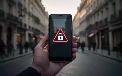 Eine Hand hält ein Smartphone mit einer Warnung auf dem Bildschirm, im Hintergrund eine verschwommene Stadtstraße. - Foto: über boerse-global.de