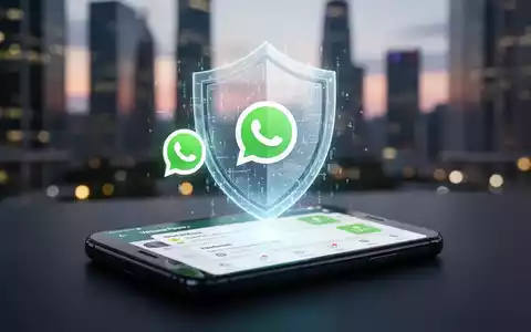 Ein Smartphone zeigt eine Banking-App mit WhatsApp-Symbol. Ein digitaler Schild schwebt als Symbol für Cybersicherheit im Finanzumfeld. - Foto: über boerse-global.de