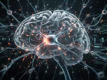 Abstrakte Darstellung eines leuchtenden neuronalen Netzwerks mit komplexen Pfaden und feuern Synapsen, die Gehirnaktivität symbolisieren. - Foto: über boerse-global.de