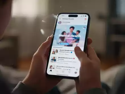 Hände halten ein Smartphone, das verschwommene Social-Media-Inhalte zeigt, im Hintergrund ein unscharfer Raum. - Foto: über boerse-global.de