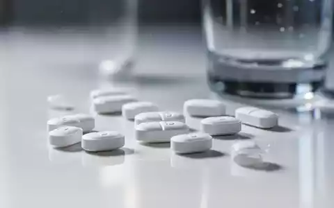 Nahaufnahme von weißen Vitamin-D-Pillen auf einer spiegelnden Oberfläche, mit einem unscharfen Wasserglas im Hintergrund. - Foto: über boerse-global.de