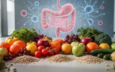 Eine vielfältige Auswahl an frischem Obst, Gemüse und Vollkornprodukten, kunstvoll arrangiert auf einer modernen Oberfläche. - Foto: über boerse-global.de