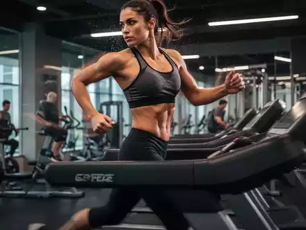 Eine Person trainiert intensiv auf einem Laufband in einem modernen Fitnessstudio, der Fokus liegt auf der Körpermitte und der Bewegung. - Foto: über boerse-global.de