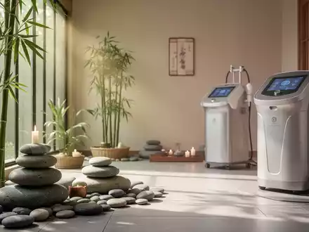 Ein ruhiges Spa-Interieur mit natürlichen Elementen wie Bambus und Steinen, das Wellness und naturheilkundliche Therapien symbolisiert. - Foto: über boerse-global.de