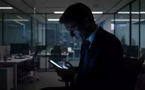 Eine Silhouette einer Person in einem Anzug, die auf einen leuchtenden Smartphone-Bildschirm in einem dunklen Büro blickt. - Foto: über boerse-global.de
