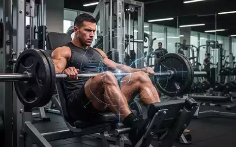 Ein muskulöser Athlet beim Beintraining in einem modernen Fitnessstudio, hochkonzentriert und schweißbedeckt. Darstellung von Kraft und Fokus. - Foto: über boerse-global.de