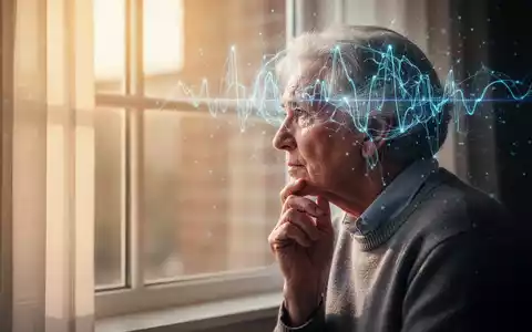 Eine nachdenkliche ältere Person blickt aus einem Fenster, mit einer subtilen digitalen Überlagerung von Gehirnaktivität. - Foto: über boerse-global.de