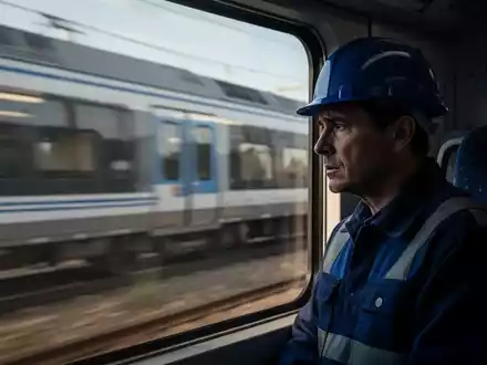 Ein unscharfer Hochgeschwindigkeitszug fährt an einem Fenster vorbei, eine Silhouette eines Bahnmitarbeiters blickt nachdenklich hinaus. - Foto: über boerse-global.de