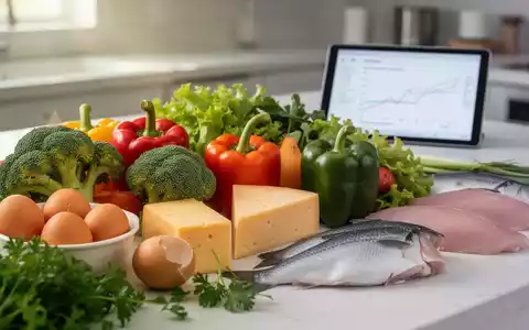 Eine Nahaufnahme von frischen Lebensmitteln wie GemĂŒse, Eiern, KĂ€se und Fisch auf einer KĂŒchentheke, die gesunde ErnĂ€hrung symbolisieren. - Foto: ĂŒber boerse-global.de
