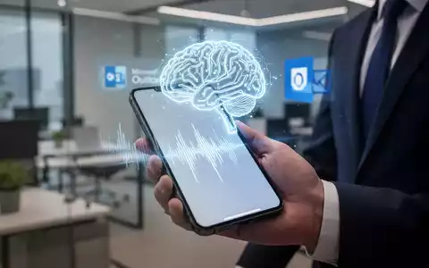 Ein Smartphone zeigt eine Audiowellenform, die KI-generierte Audio-Zusammenfassungen in Microsoft Outlook für Geschäftsleute symbolisiert. - Foto: über boerse-global.de