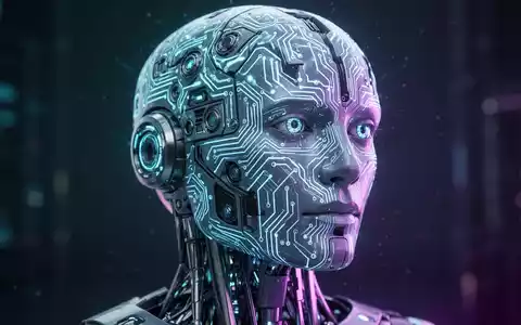 Nahaufnahme eines futuristischen humanoiden Roboter-Kopfes mit leuchtenden, komplexen Schaltkreismustern auf der Oberfläche, die fortschrittliche KI symbolisieren. - Foto: über boerse-global.de