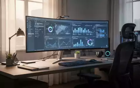 Modernes Homeoffice mit leistungsstarkem Computer, Ultrawide-Monitor und ergonomischer Tastatur, in weiches Licht getaucht. - Foto: über boerse-global.de