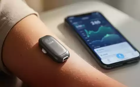 Nahaufnahme eines modernen CGM-Sensors am Arm eines Patienten, im Hintergrund ein Smartphone mit Glukosewerten. - Foto: über boerse-global.de