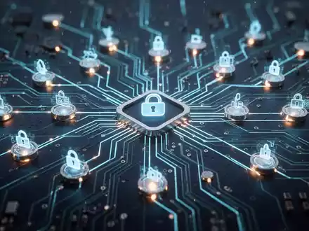 Eine stilisierte, leuchtende Leiterplatte mit Verbindungslinien zwischen Knoten, die Open-Source-Kollaboration und Projektmanagement symbolisiert. - Foto: über boerse-global.de