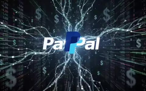 Abstrakte Darstellung von KI, die Finanzoperationen beeinflusst, mit leuchtenden Linien zu einem digitalen PayPal-Logo und Finanzdaten. - Foto: über boerse-global.de