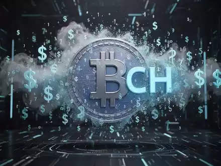 Ein stilisiertes Bitcoin Cash (BCH) Symbol, das sich in digitale Daten und Dollarzeichen auflöst, um Liquidität darzustellen. - Foto: über boerse-global.de